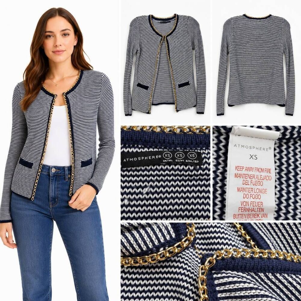 Atmosphere XS Navy Stripe Cardigan Sweater